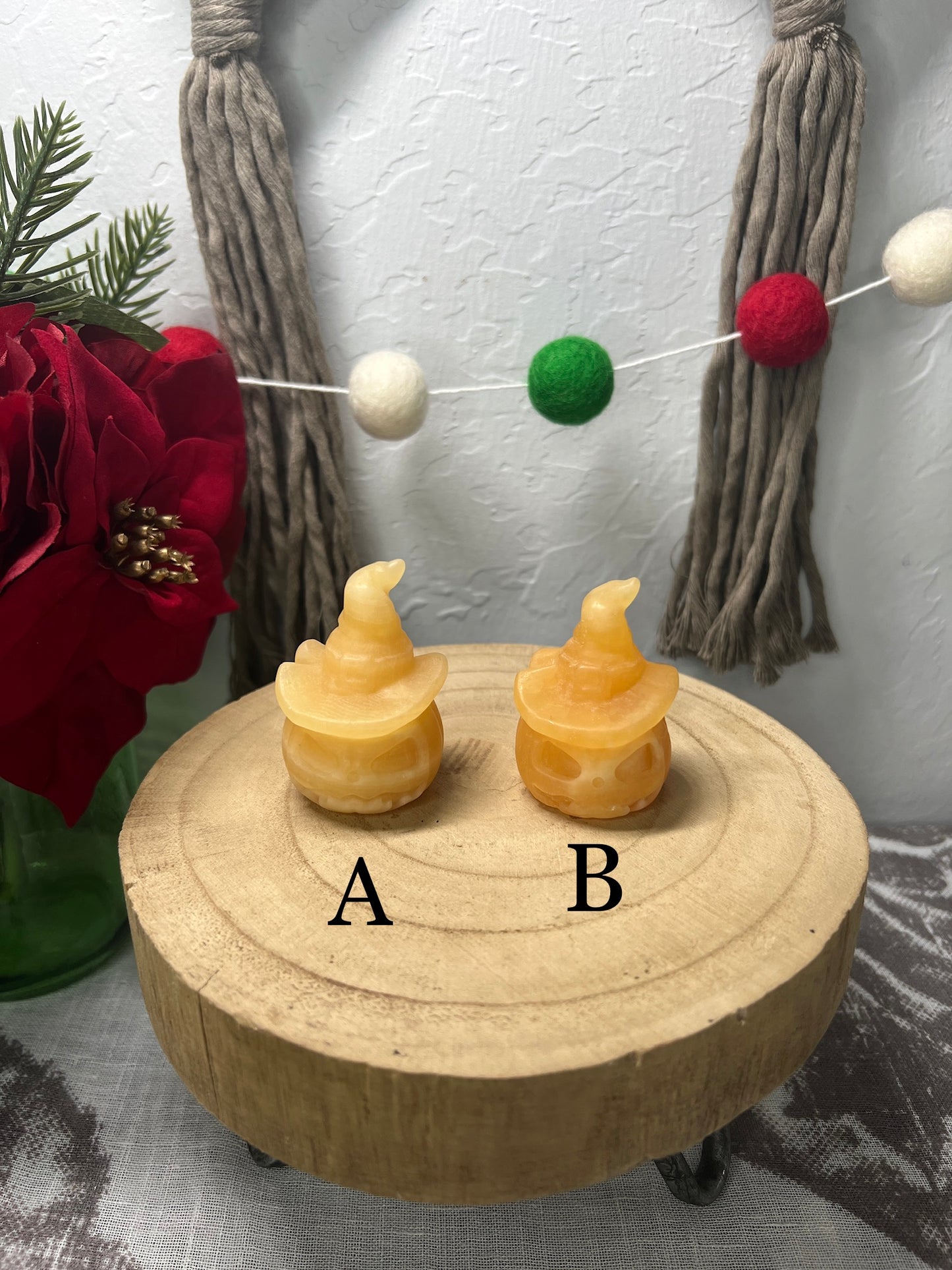 Orange Calcite Pumpkin with Witch Hat