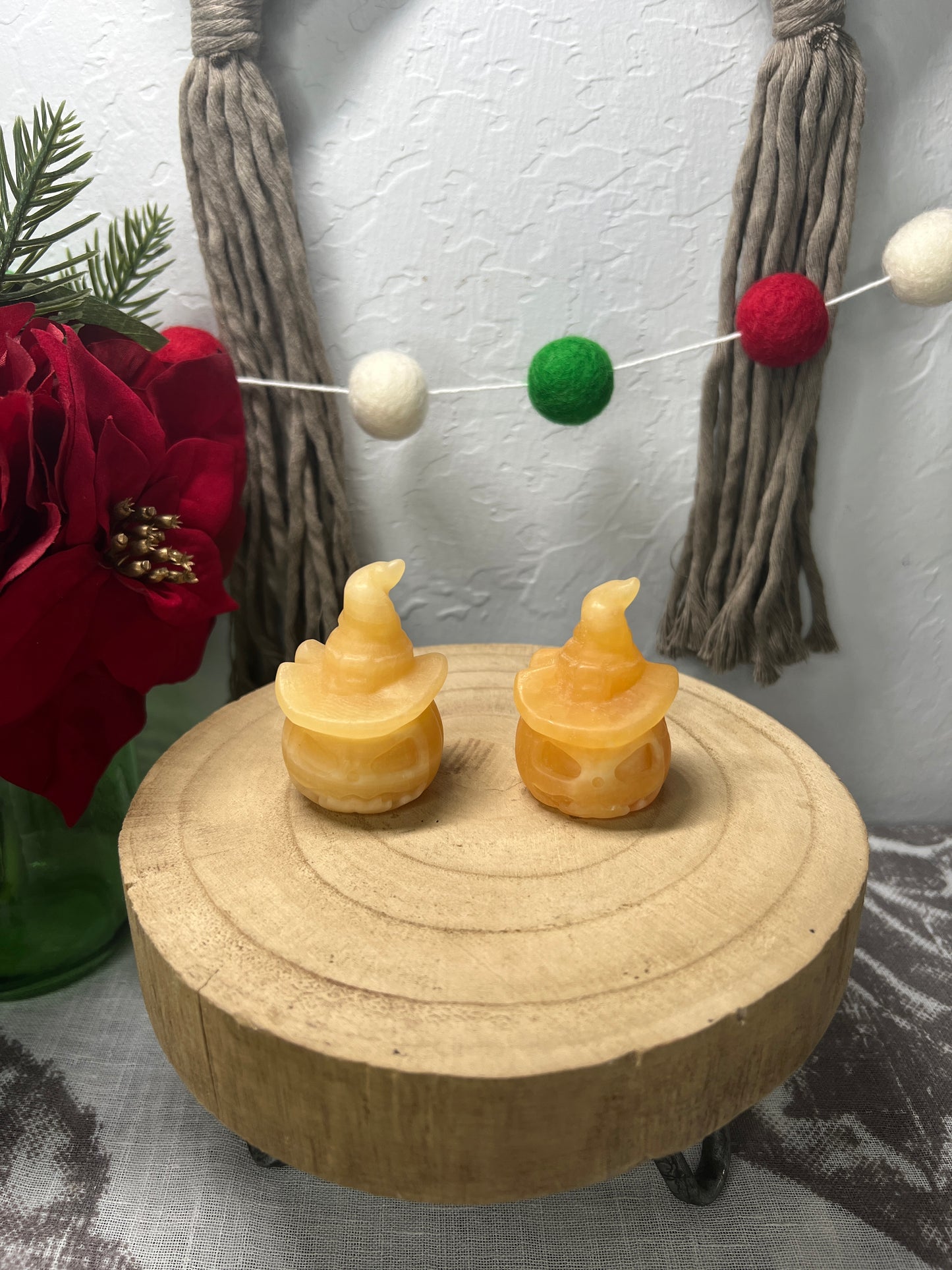 Orange Calcite Pumpkin with Witch Hat