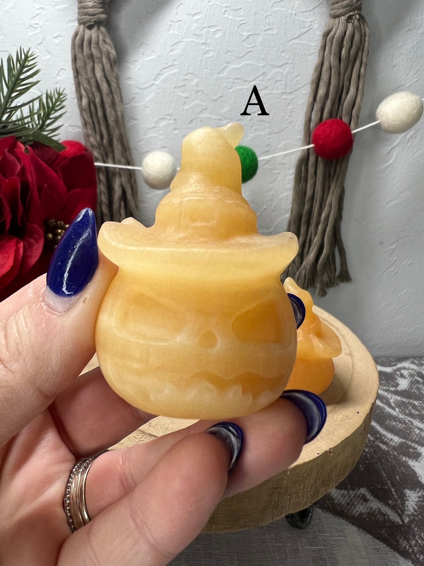 Orange Calcite Pumpkin with Witch Hat