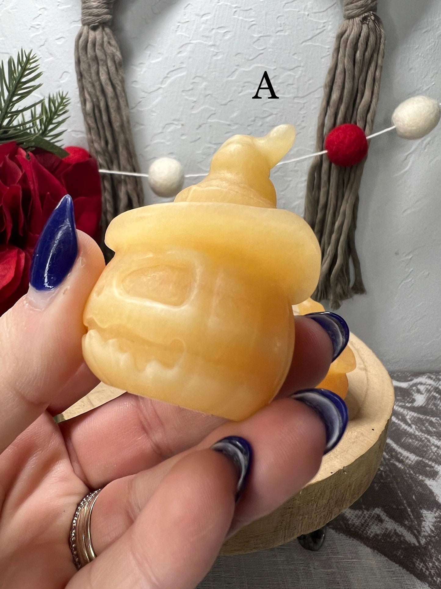 Orange Calcite Pumpkin with Witch Hat