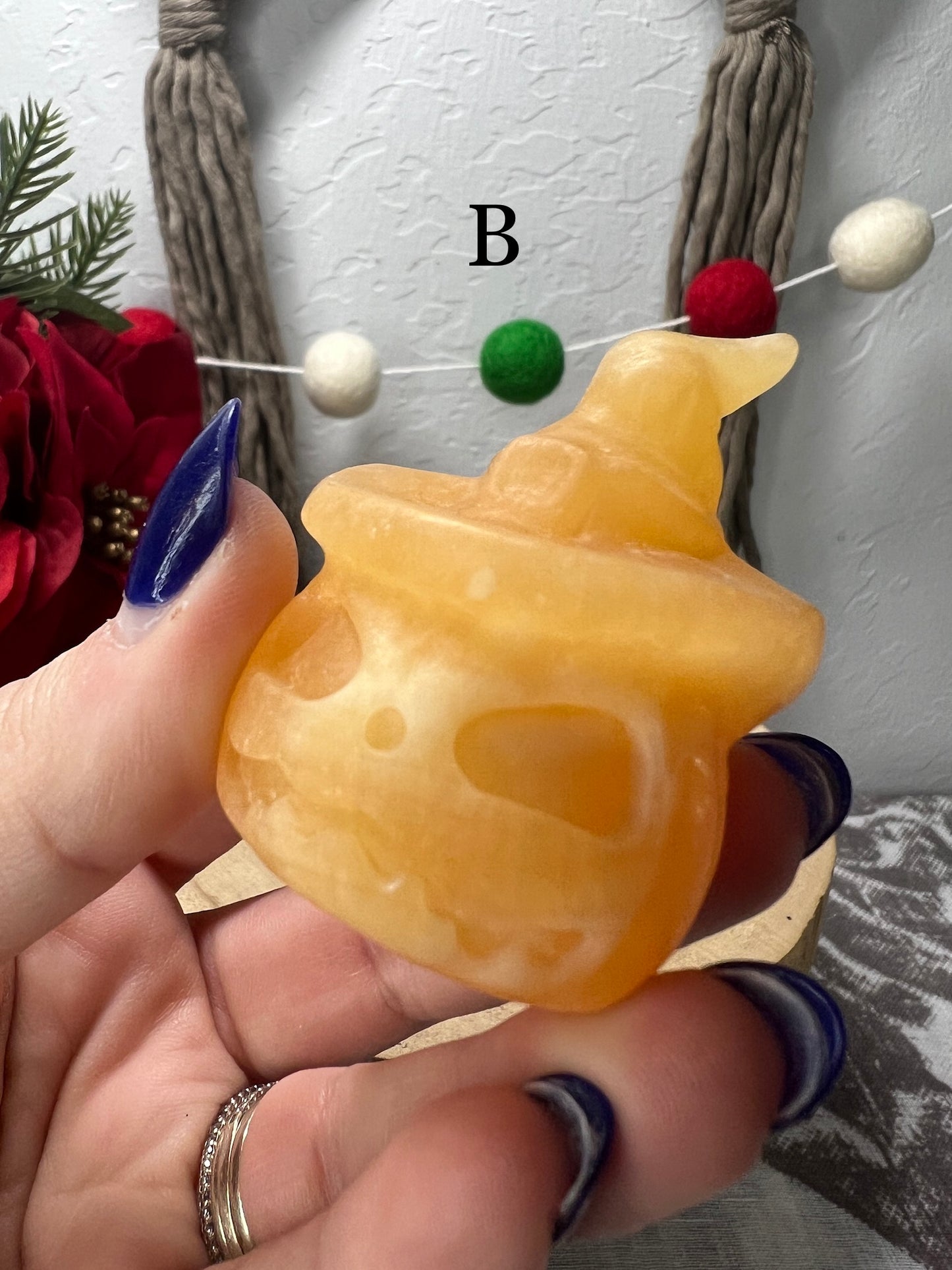 Orange Calcite Pumpkin with Witch Hat