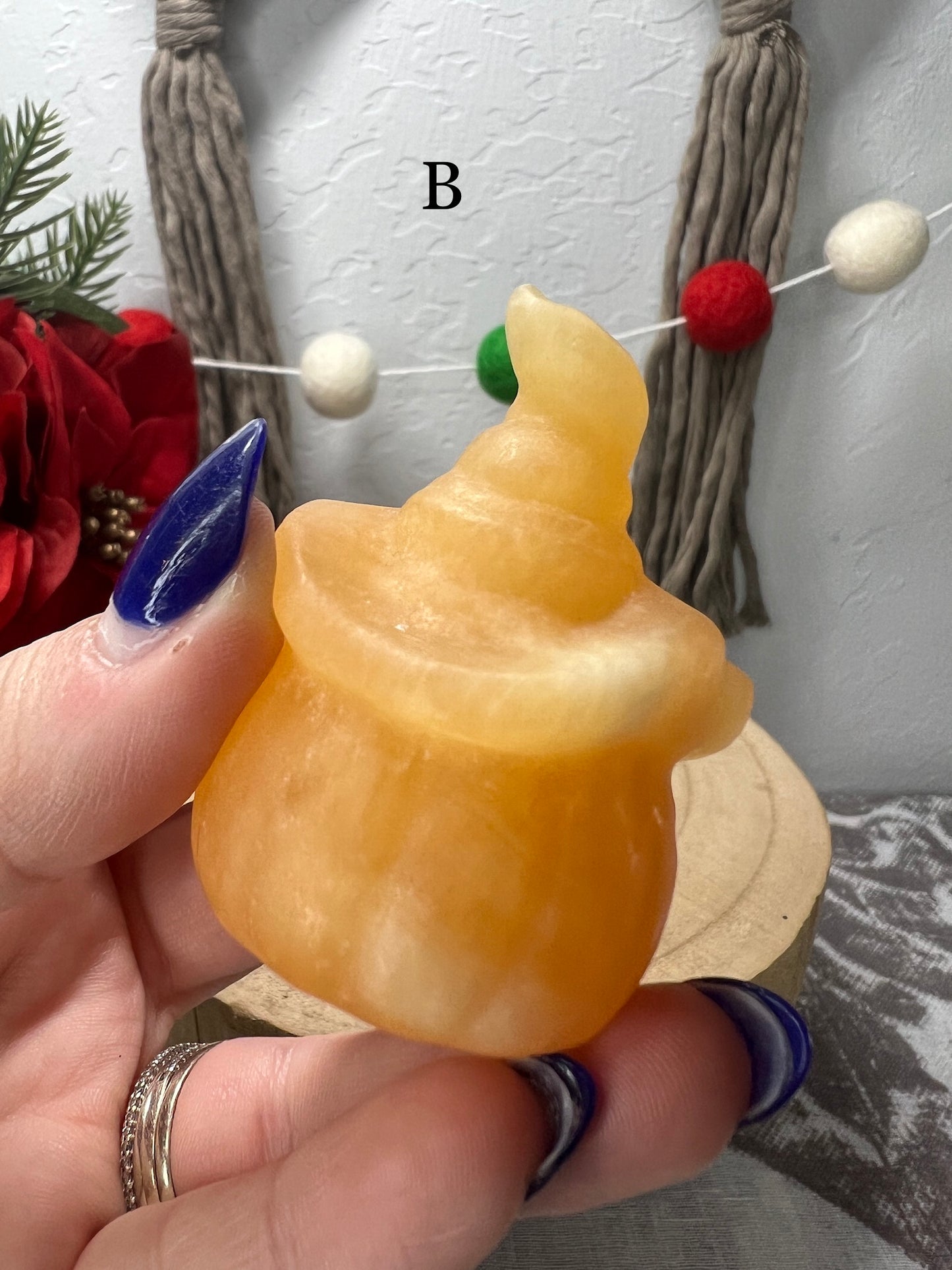 Orange Calcite Pumpkin with Witch Hat