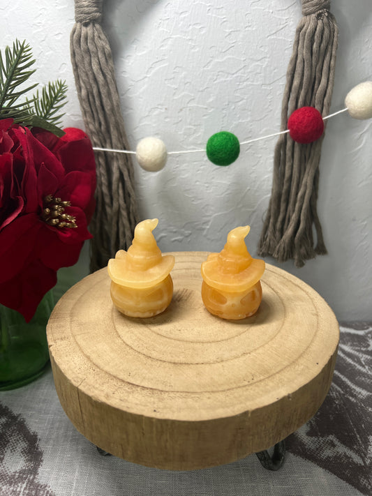 Orange Calcite Pumpkin with Witch Hat