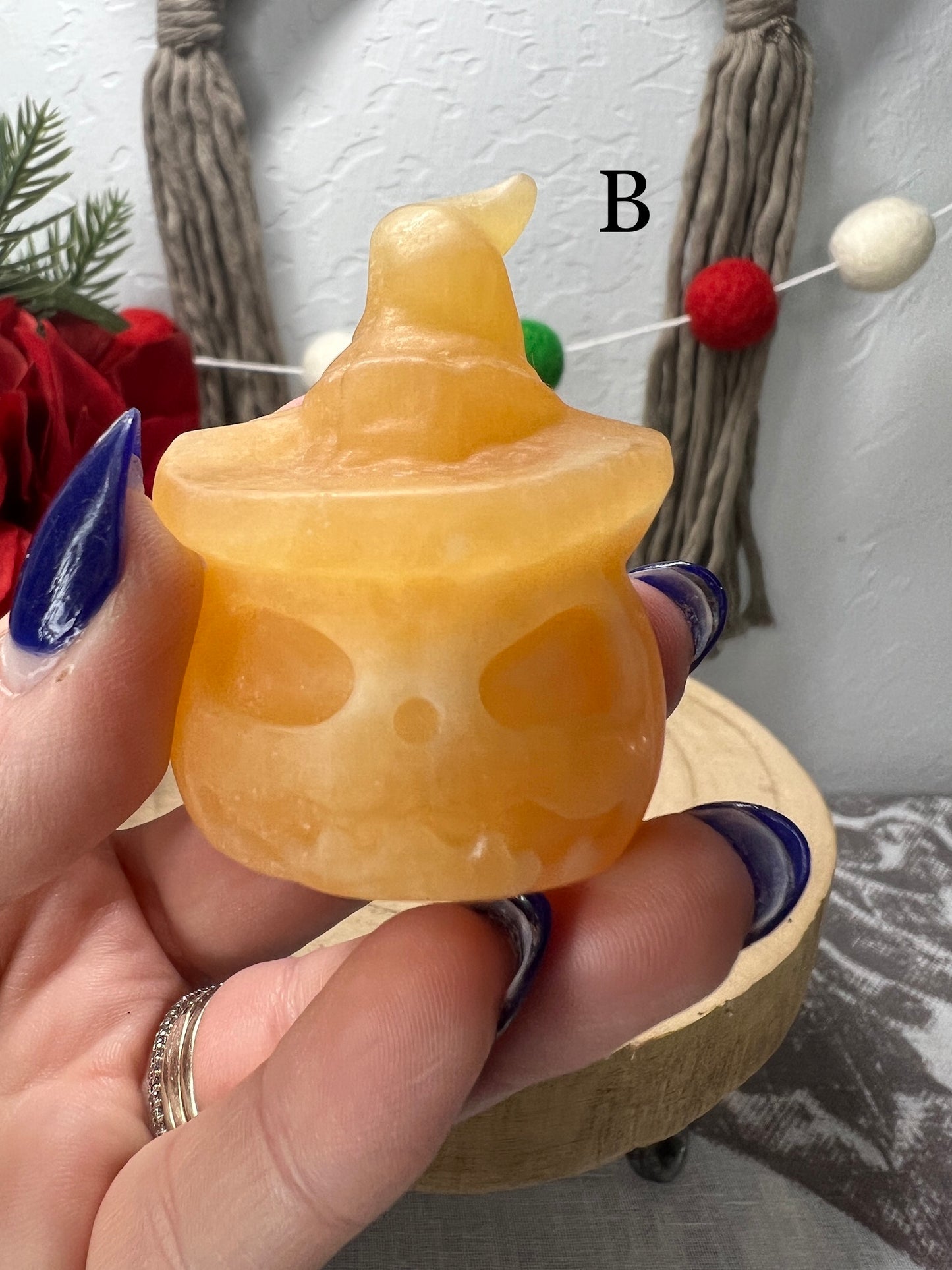 Orange Calcite Pumpkin with Witch Hat